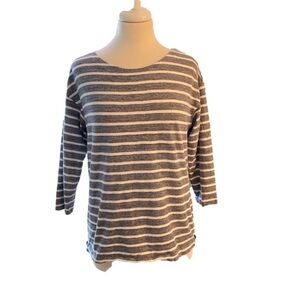 J. Crew Blue & White 3/4 Sleeve Top Side Zip Size S